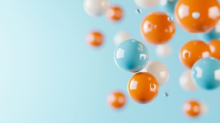 Wall Mural - vibrant spheres in minimalist setting, a closeup of bright orange and blue spheres against a clean, 