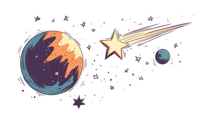 Wall Mural - graphics of space, planets, and astronauts on a white background.