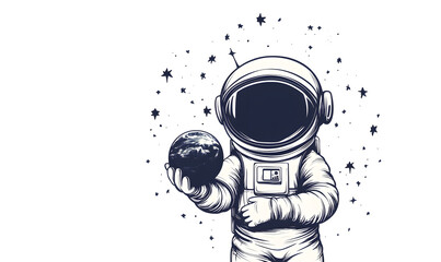 Wall Mural - graphics of space, planets, and astronauts on a white background.