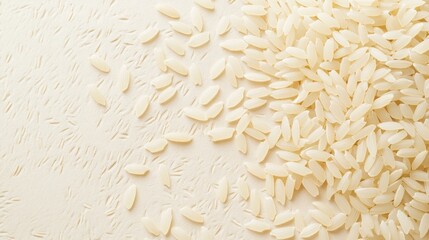 pile of raw white rice on a dark textured surface.