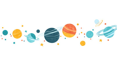 Wall Mural - graphics of space, planets, and astronauts on a white background.