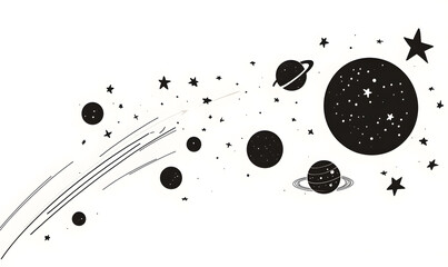 Wall Mural - graphics of space, planets, and astronauts on a white background.