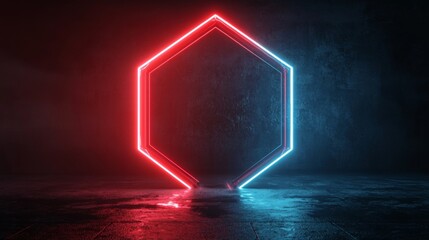 Wall Mural - neon hexagon geometry, vibrant abstract hexagonal patterns with glowing lines, set against a dark ba
