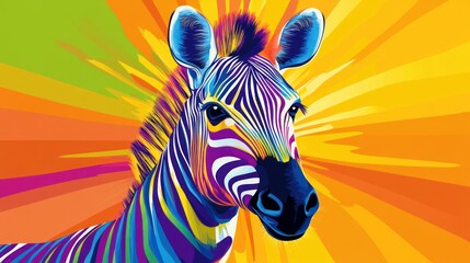 Colorful cartoon zebra with vibrant stripes and a bright background, radiating energy and creativity.