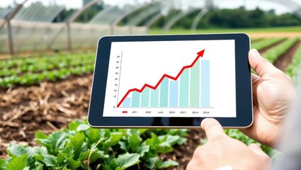 Agricultural Business Growth Chart on Tablet in Field