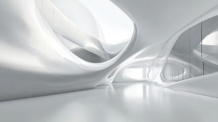 Wall Mural - a sleek, modern interior featuring fluid shapes and bright lighting.