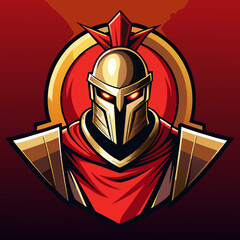 centurion logo gold helmet red crest and cloak, vector illustration flat 2