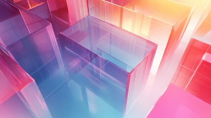 Wall Mural - a vibrant abstract composition featuring translucent geometric shapes in shades of pink and blue, cr