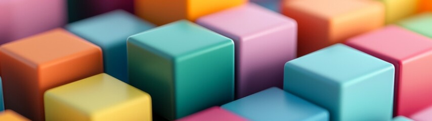 Wall Mural - vibrant cubes composition, an abstract arrangement of colorful cubes with a blurred backdrop, showca
