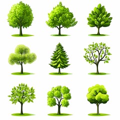 Wall Mural - Set of green trees on white background. Go green.