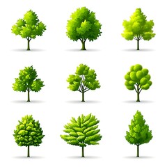 Wall Mural - Set of green trees on white background. Go green.