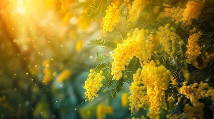 Poster - Vibrant Yellow Mimosa Flowers in Bloom Springtime Floral Beauty