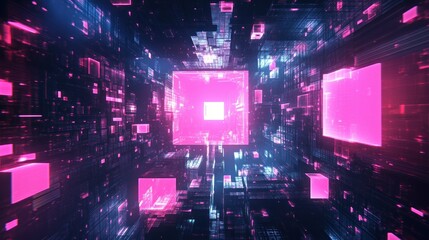 Wall Mural - a vibrant digital landscape featuring glowing cubes and a sense of depth.