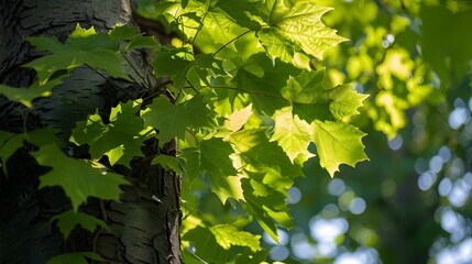 Wall Mural - Sunlit Maple Leaves A Close-Up View of Nature's Beauty