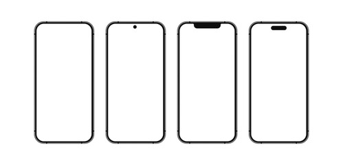 Wall Mural - iphone 15 16 pro max mobile phone devices blank display mockup set. different style smartphone cellp
