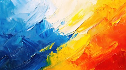 Wall Mural - a vibrant abstract painting featuring bold strokes of blue, yellow, and orange.