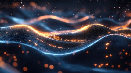 Wall Mural - abstract waves with glowing particles creating a dynamic visual effect.
