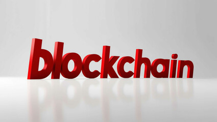 Blockchain word 3d red lettering on plain white background