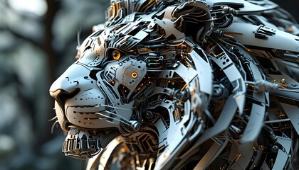 Majestic Mechanical Lion Head: An Intricate Fusion of Nature and Technology Symbolizing Power and Precision