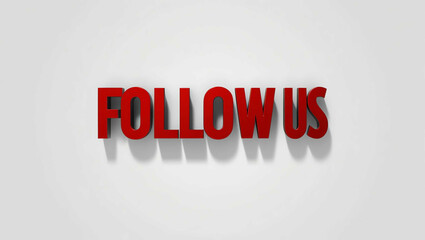 Follow Us word 3d red lettering on plain white background