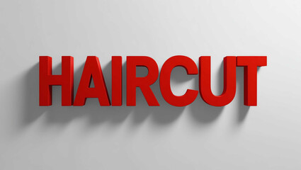 Wall Mural - Haircut word 3d red lettering on plain white background