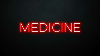 Wall Mural - Medicine red neon lettering on plain black dark background