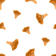 Fototapete - Seamless mushroom pattern with chanterelles. Endless autumn background, repeating fall print, texture with forest fungi. Flat vector illustration for wrapping, textile, wallpaper, fabric design