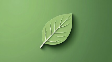 Green leaf with veins on a green background.