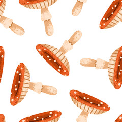 Wall Mural - fly agaric, seamless autumn pattern. amanita, endless fall season background, repeating print. mushr