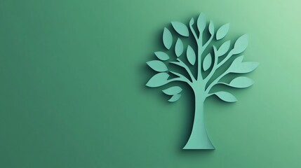 Wall Mural - Abstract paper cut-out tree design on green background.