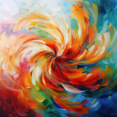 A colorful painting of a flower with a spiral shape