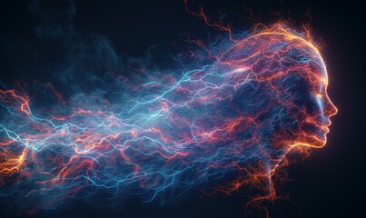 Wall Mural - a glowing abstract face made of energy. ai.