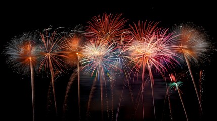 fireworks display: colorful fireworks exploding in the night sky, creating beautiful patterns.