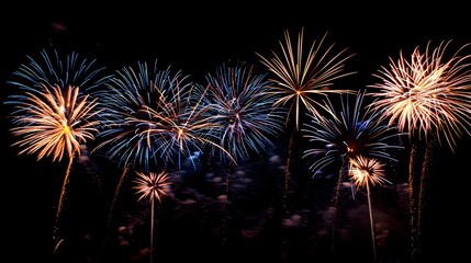 fireworks display: colorful fireworks exploding in the night sky, creating beautiful patterns.