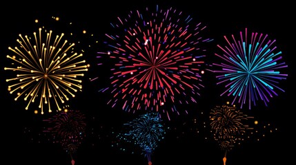 fireworks display: colorful fireworks exploding in the night sky, creating beautiful patterns.