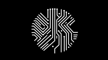A circular circuit board design on a black background.