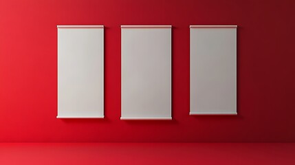 Sticker - Three Blank Roll Up Banners on Red Wall