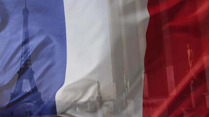 Sticker - Animation of flag of france with eiffel tower background