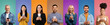 © Prostock-studio - A diverse group of individuals smiles while using smartphones. Each person stands against a distinct colored background, showcasing unity and modern technology in a bright setting.