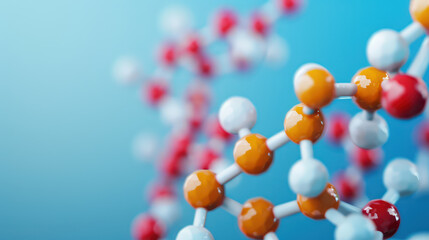 molecular structure with colorful atoms on blue background, representing science