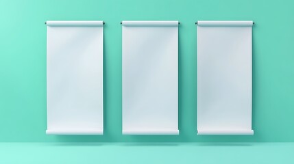 Sticker - Blank White Roll Up Banners on Turquoise Wall Mockup