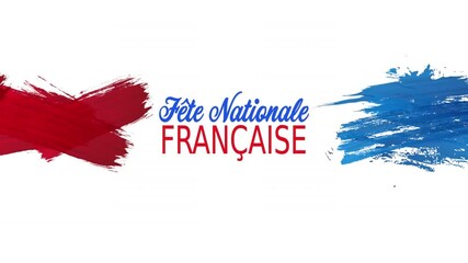 Poster - Animation of fete nationale francaise text with french flag on white background