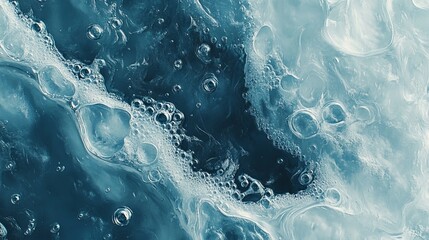 Wall Mural - Surface of a frozen pond with bubbles trapped under the ice, creating a unique, layered texture. 4K hyperrealistic photo.