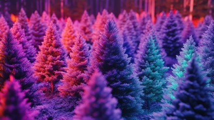 Wall Mural - Heatmap of a Christmas tree lot, with vibrant colors showing the most popular trees and cooler tones in the less frequented sections. 4K hyperrealistic photo.