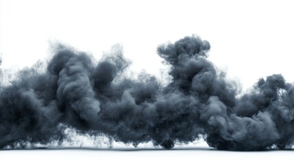 Poster - Dark Gray Smoke Plume Swirling on White Background
