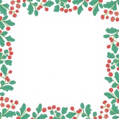 christmas frame border square blank template with holy leaves and berries