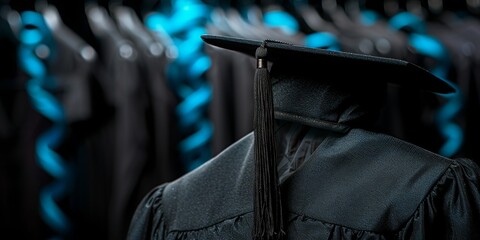 Black Graduation Cap on Graduation Gown - Symbolizing Educational Achievement and Success