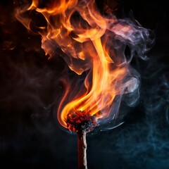 Wall Mural - Dynamic close-up of a burning torch with intense, swirling flames against a dark background. The image captures the raw energy and power of fire, creating a dramatic and powerful visual.