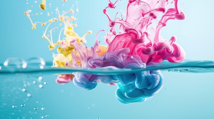 Abstract swirls resembling silhouettes from colorful paint and ink blending underwater, illustration concept