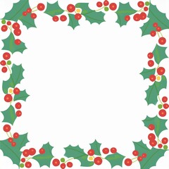 Wall Mural - christmas frame border square blank template with holy leaves and berries